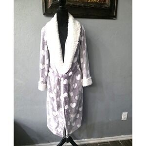 SECRET‎ TREASURES SOFT PLUSH FLEECE/SHERPA HEARTS Purple WRAP ROBE Size S/CH 4-6